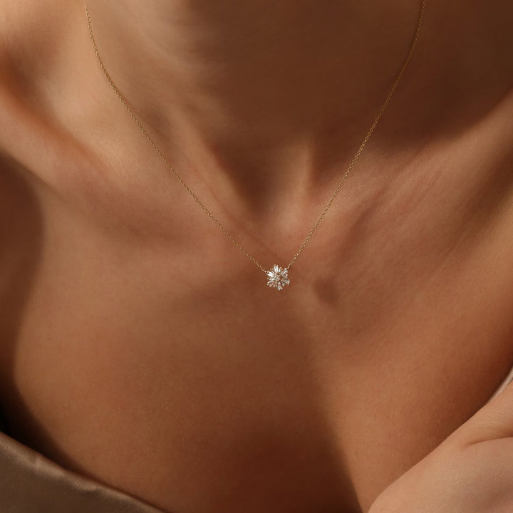 Round & Tapered Baguette Cut Diamond Necklace for Her