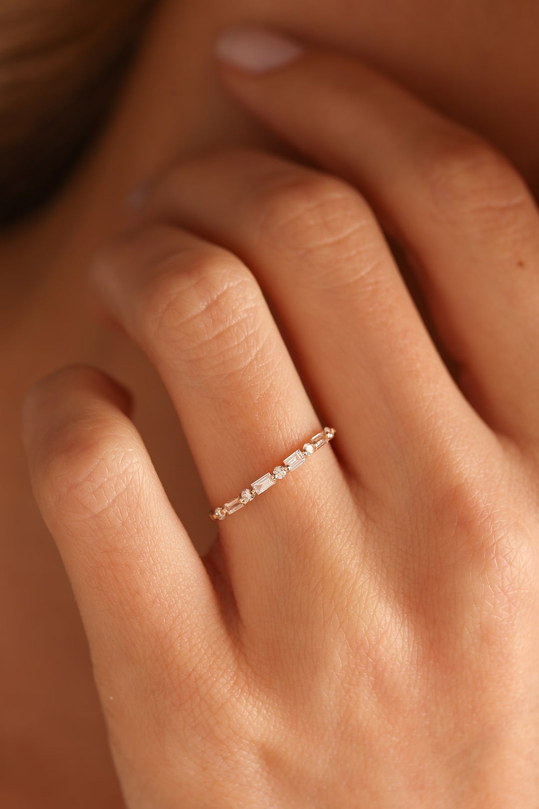 Round & Baguette Cut Diamond Wedding Ring for Her