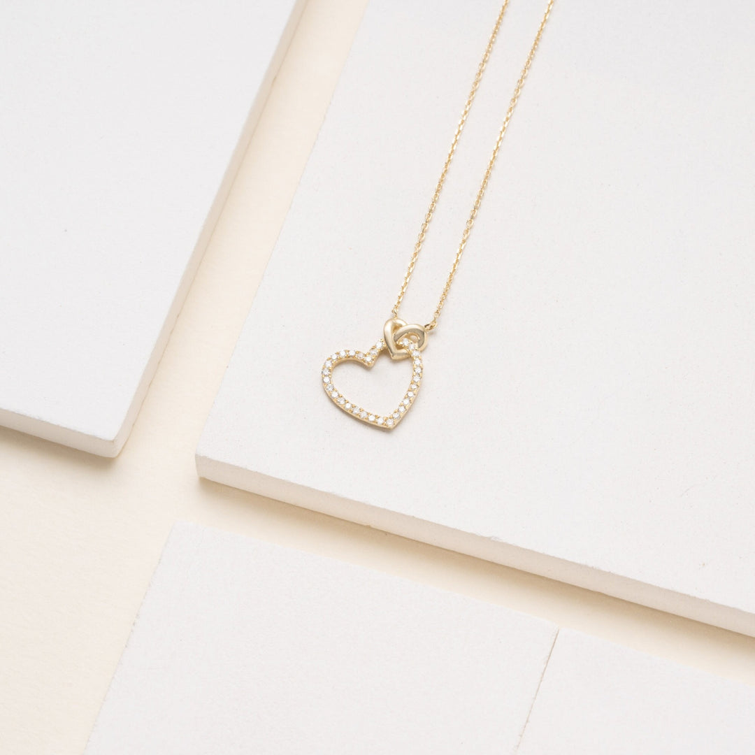 Round Cut Diamond Heart Necklace for Her