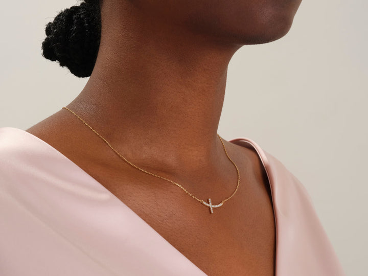 Sideways Cross Diamond Moissanite Necklace for Women