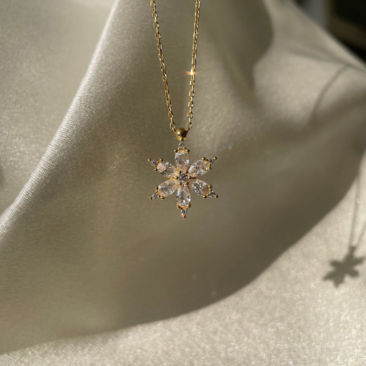 Round & Pear Cut Diamond White Snowflake Necklace for Women