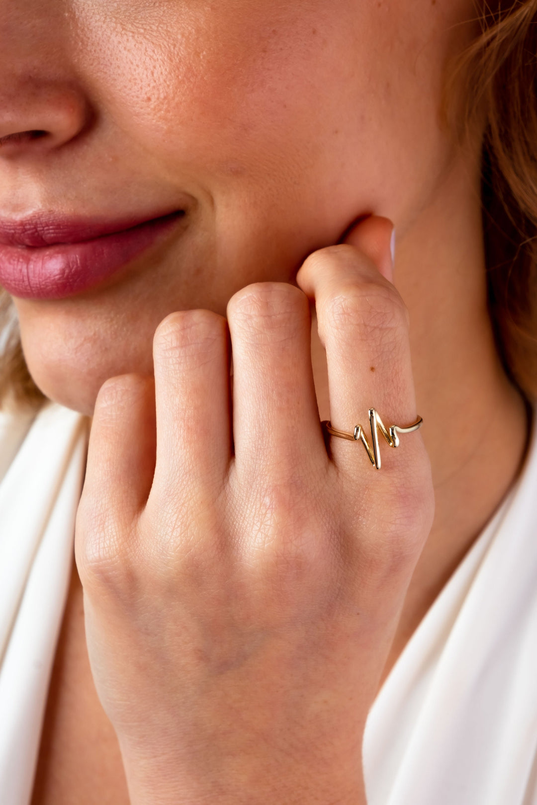 14K Gold Heartbeat Lifeline Pulse Ring for Valentine's Gift