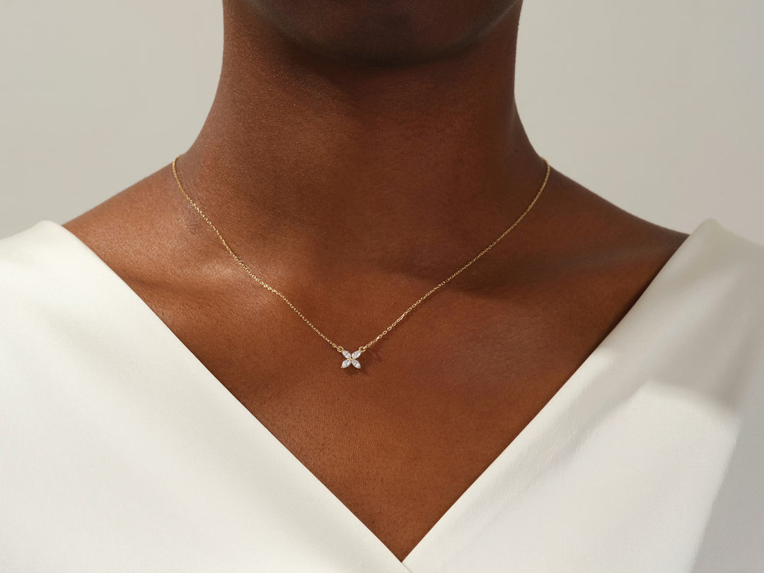 Marquise Cut Clover Moissanite Diamond Necklace for Her