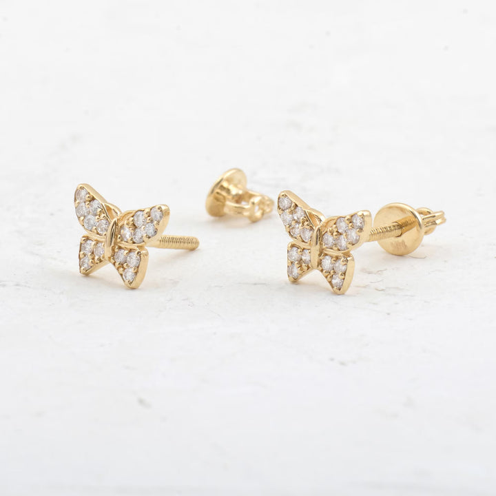 Round Cut Diamond Butterfly Stud Earrings for Women