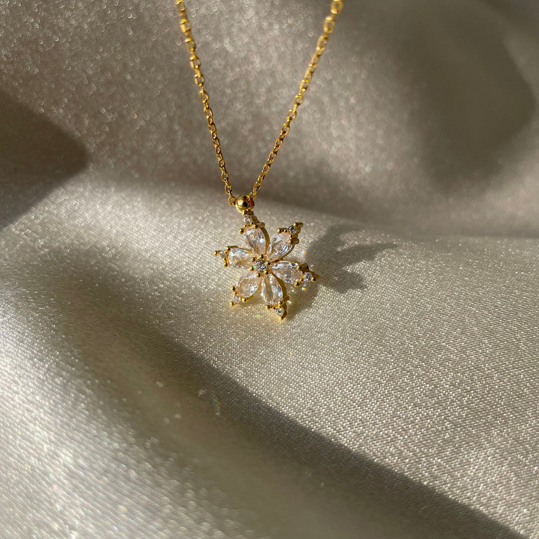 Round & Pear Cut Diamond White Snowflake Necklace for Women