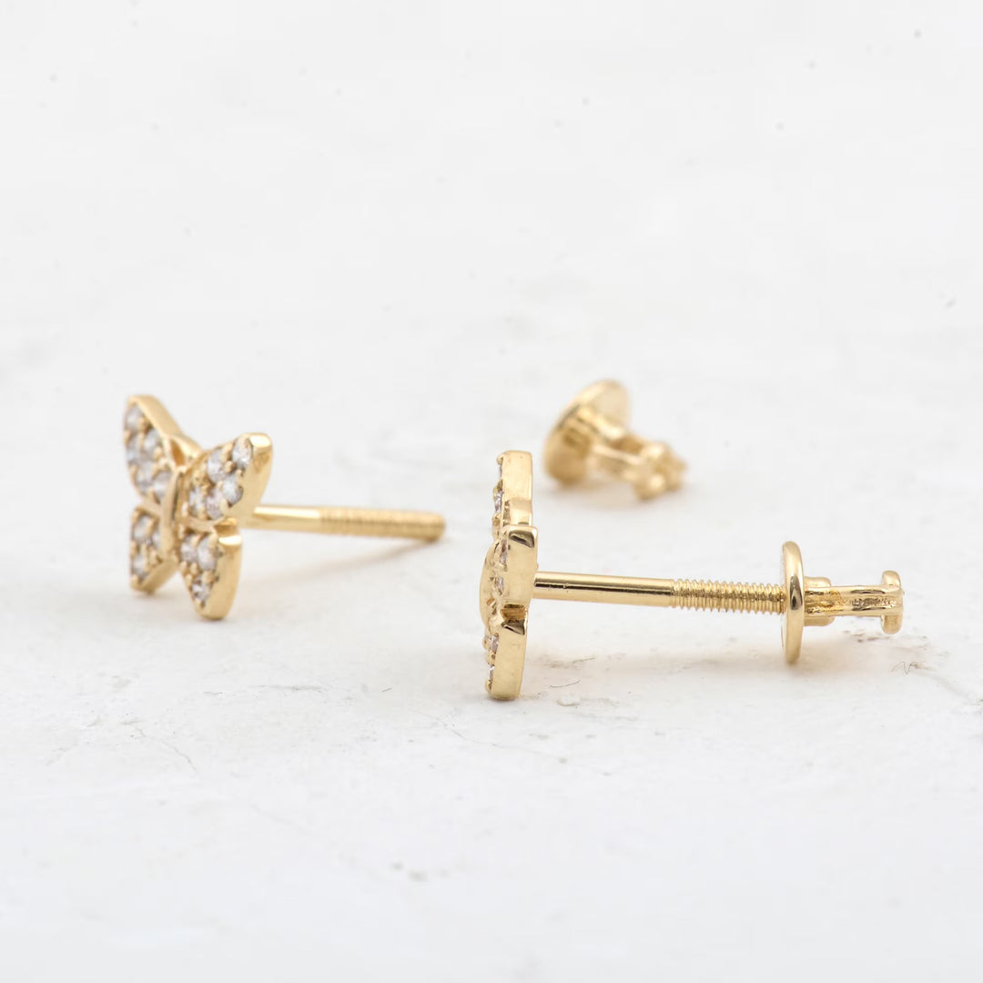 Round Cut Diamond Butterfly Stud Earrings for Women