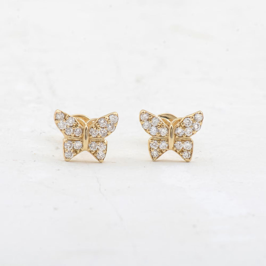 Round Cut Diamond Butterfly Stud Earrings for Women