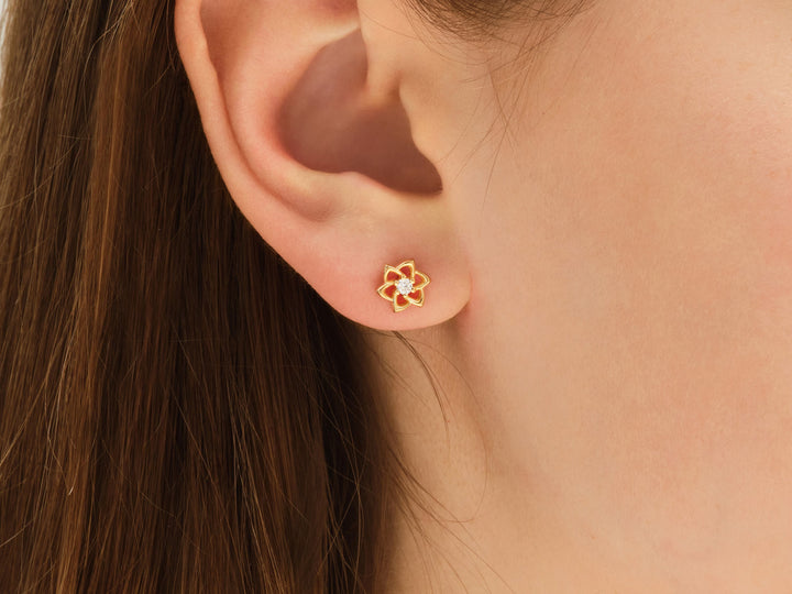 Round Cut Diamond Floral Studs Earrings for Halloween Gift