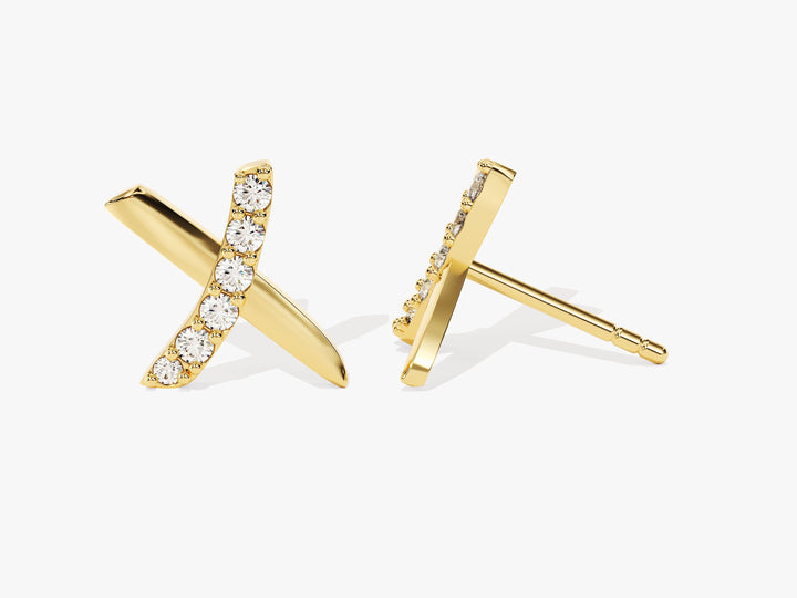 Round Cut Cross Moissanite Diamond Earrings in Yellow Gold