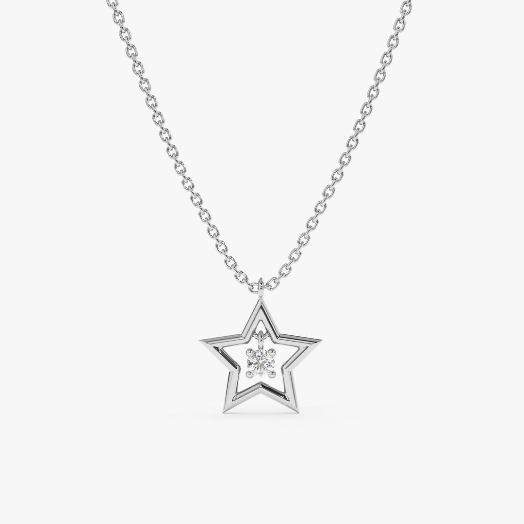 Round Cut Diamond Small Star Charm Necklace for Her