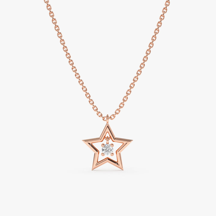 Round Cut Diamond Small Star Charm Necklace for Her