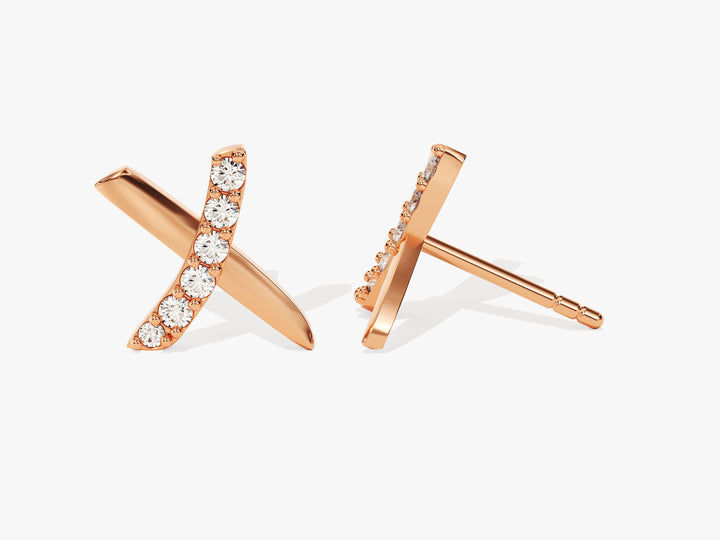 Round Cut Cross Moissanite Diamond Earrings in Yellow Gold