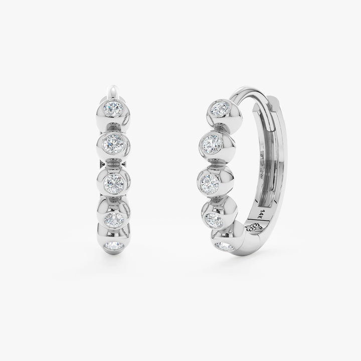 bezel Set Round Cut Diamond Huggies Earrings for Women