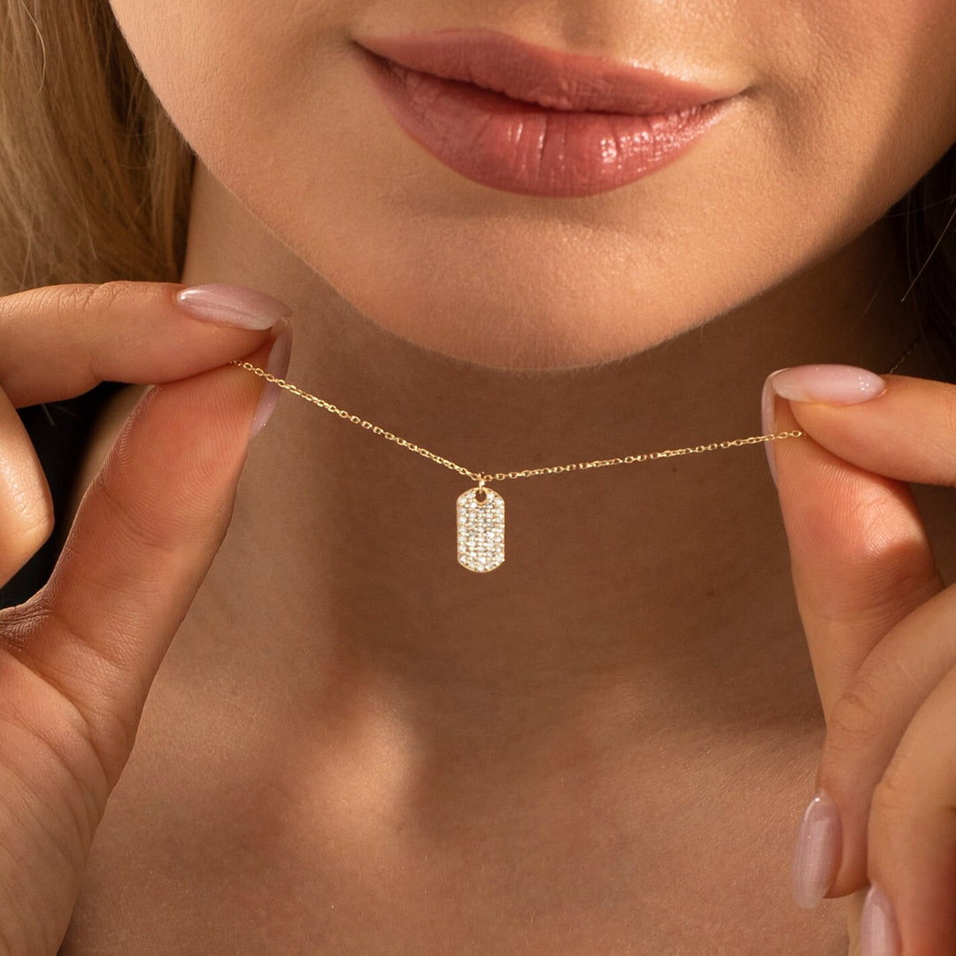 Genuine Diamond Dog Tag Moissanite Diamond Necklace for Women