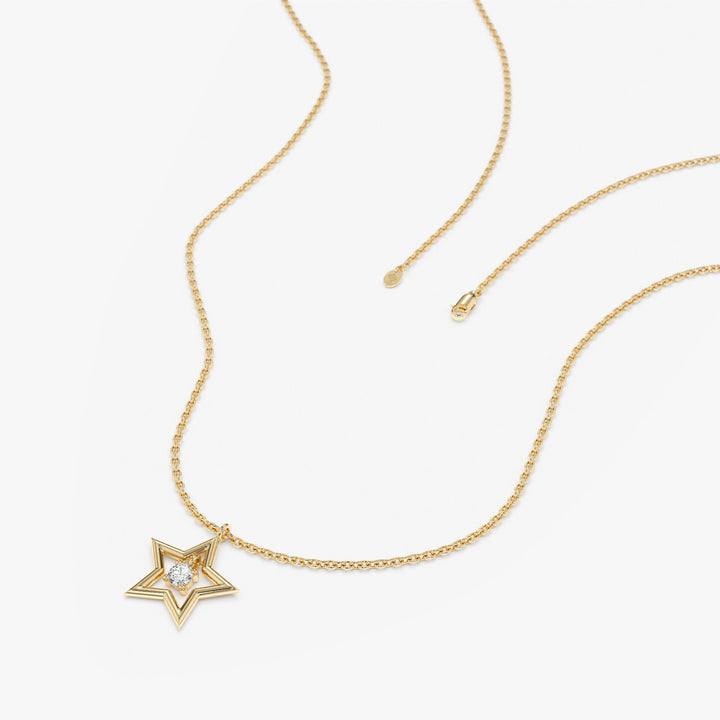 Round Cut Diamond Small Star Charm Necklace for Her