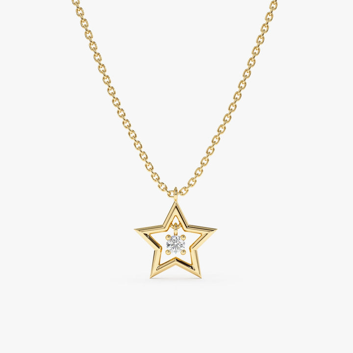 Round Cut Diamond Small Star Charm Necklace for Her