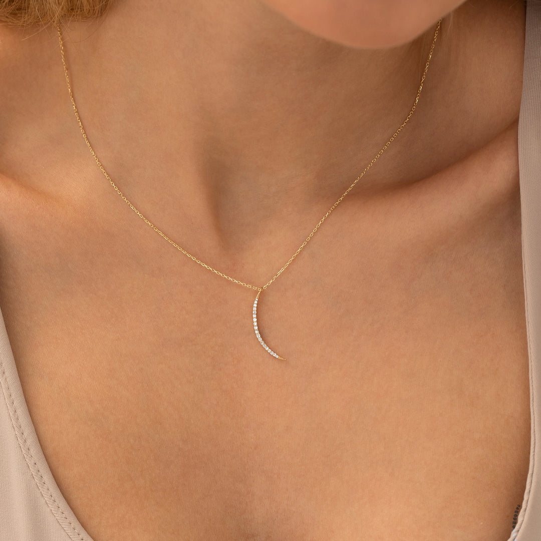 Crescent Moon Moissanite Diamond Necklace for Women