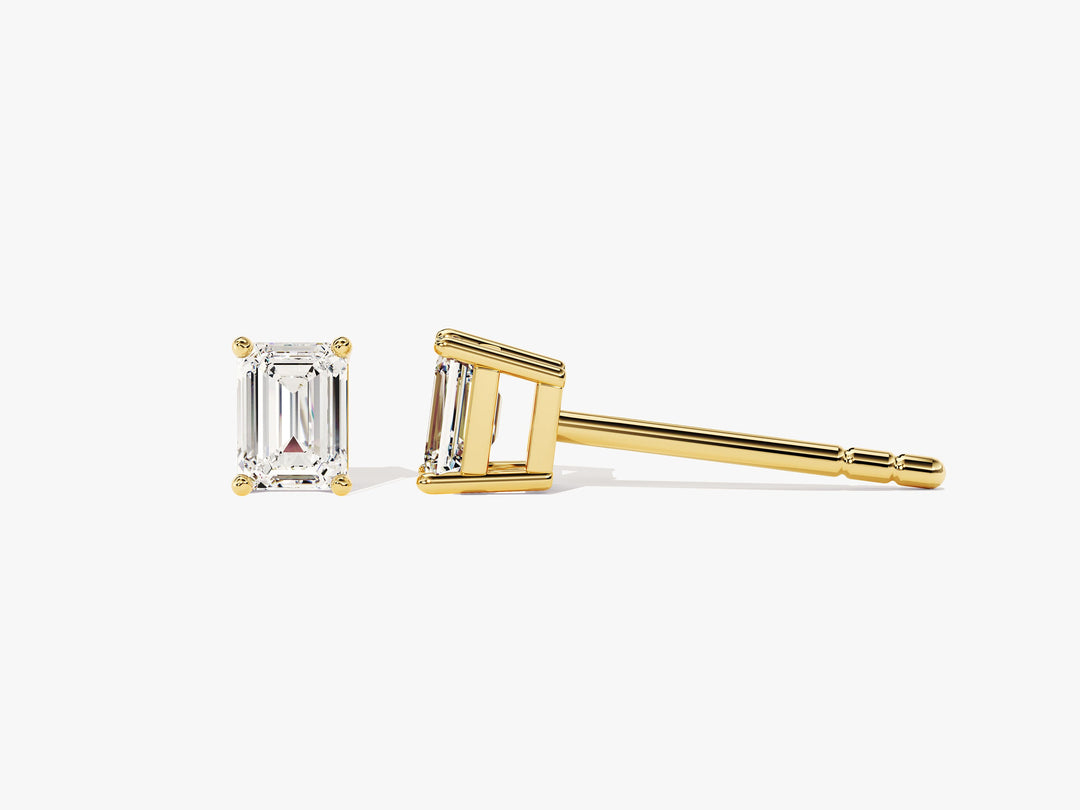 Emerald Cut Moissanite Diamond Stud Earrings for Women in Yellow Gold