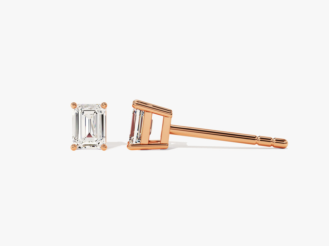 Emerald Cut Moissanite Diamond Stud Earrings for Women in Yellow Gold