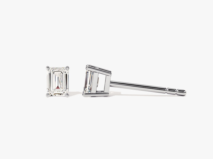 Emerald Cut Moissanite Diamond Stud Earrings for Women in Yellow Gold