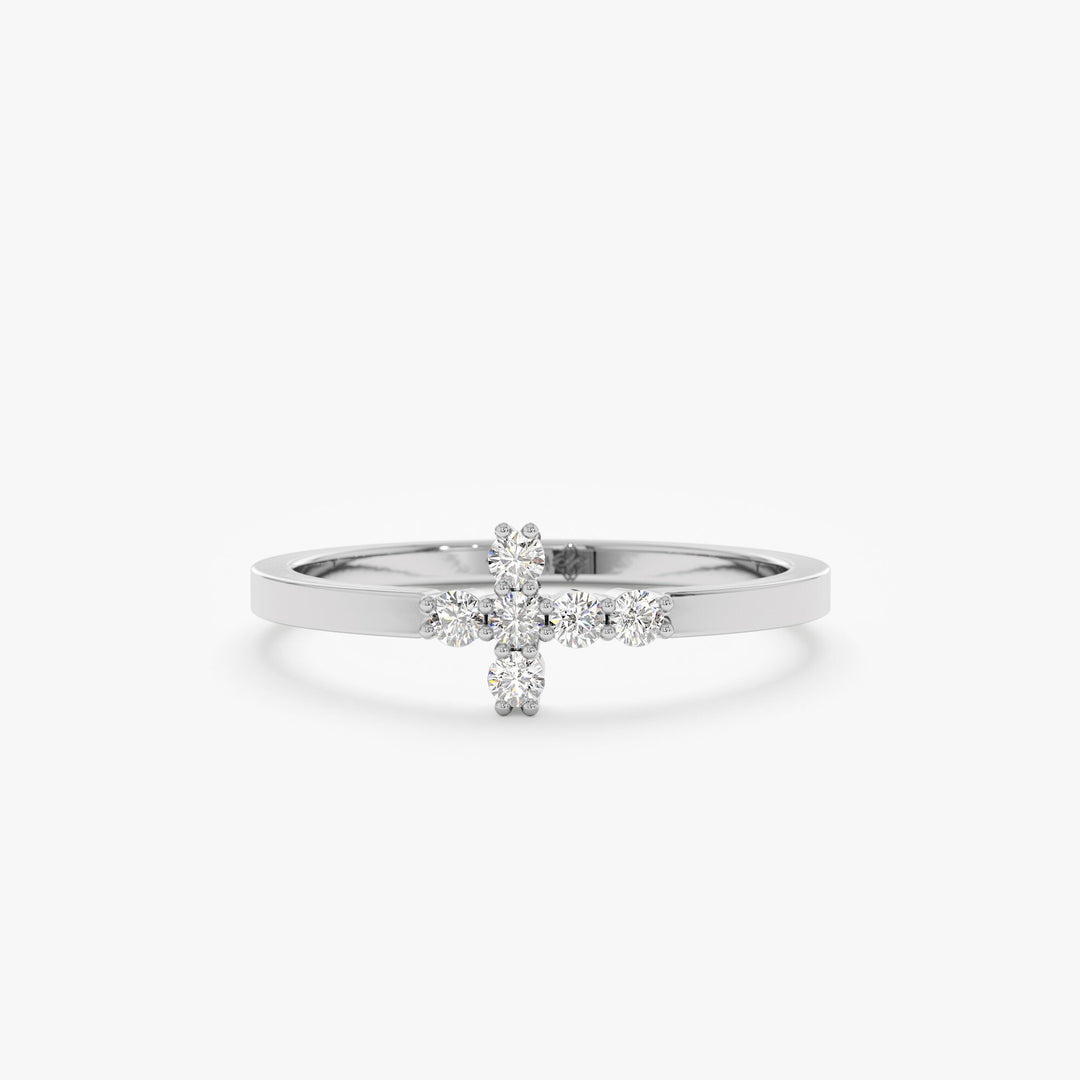 Round Cut Diamond Cross Wedding Band for Religious Gifts