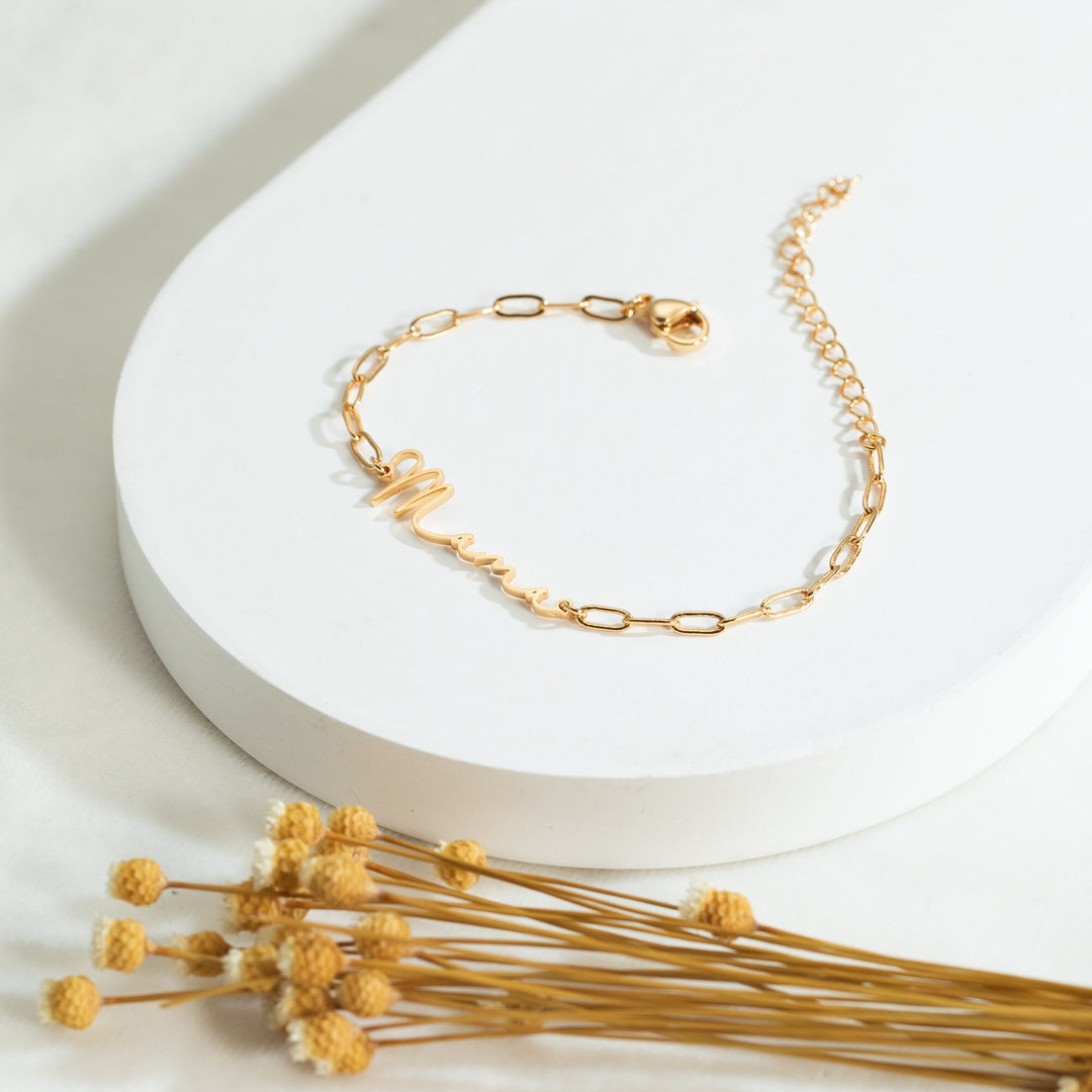 Custom Name 'Mama' Gold Bracelet for Mother's Day