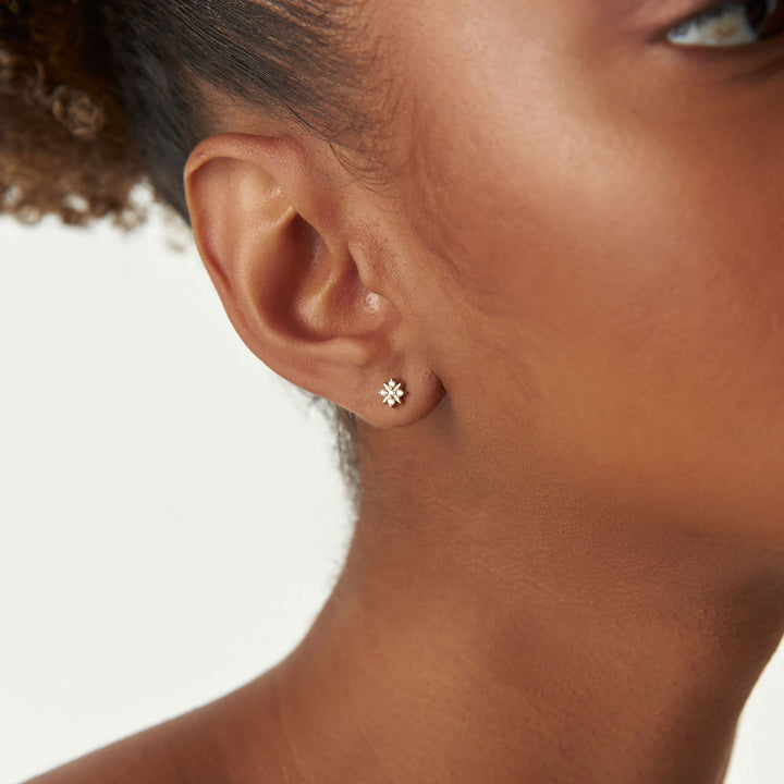Floral Diamond Stud Earrings Birthday Gift for Women