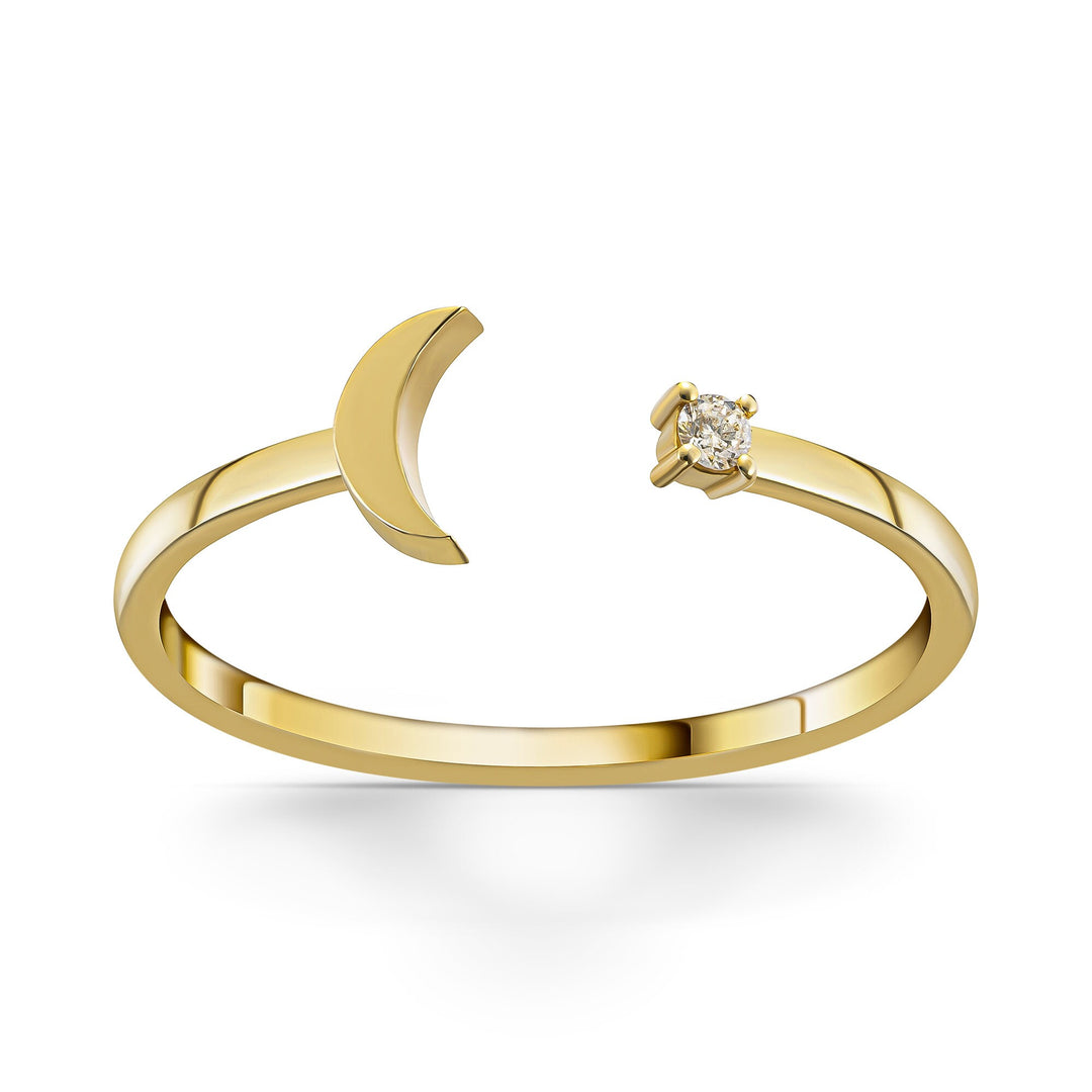 Moon Star Diamond Moissanite Open Engagement Ring in Yellow Gold