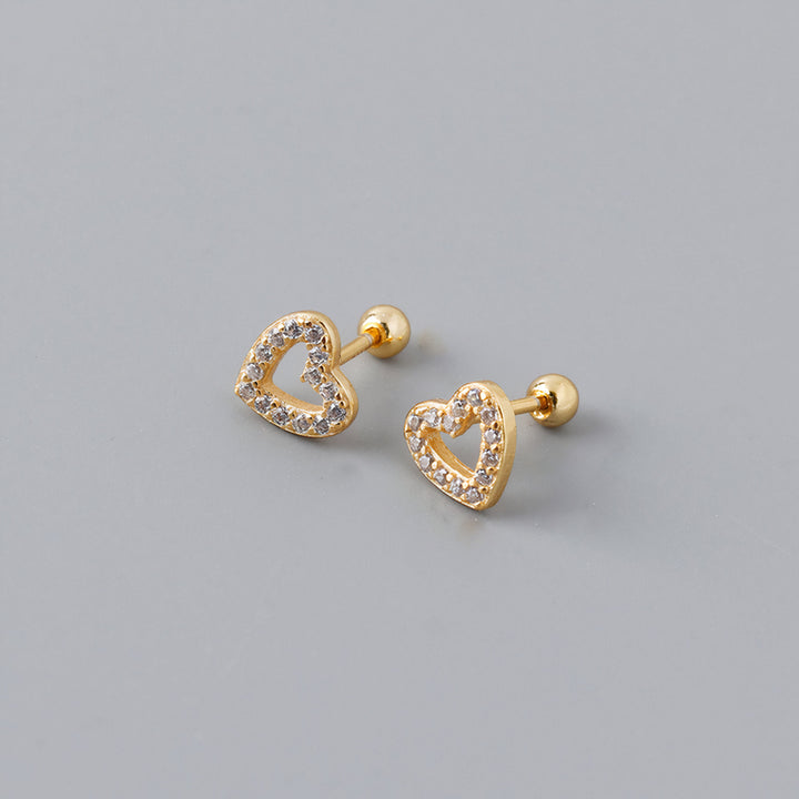 Round Diamond Heart Stud Earrings in Gold Gift for Her