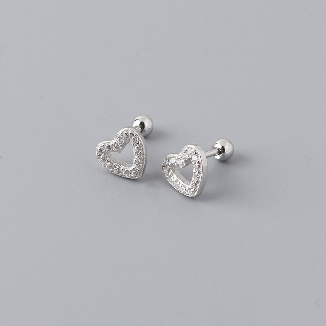 Round Diamond Heart Stud Earrings in Gold Gift for Her