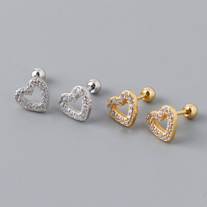 Round Diamond Heart Stud Earrings in Gold Gift for Her