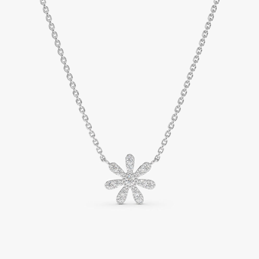 Round Cut Diamond Flower Necklace for Women