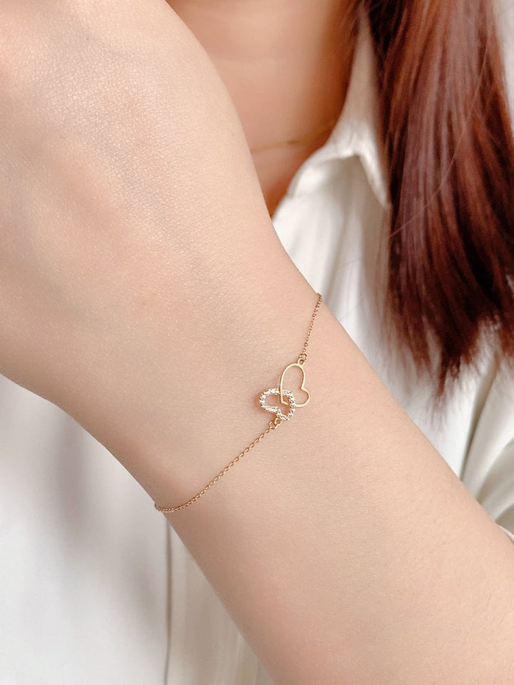 Double Heart Interlocking Diamond Bracelet in 14k Gold