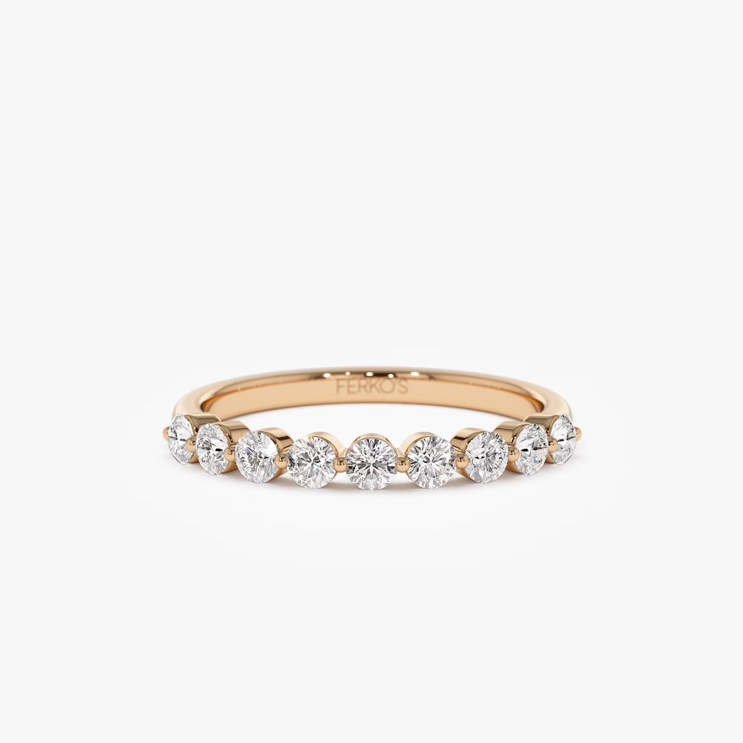 Round Moissanite Diamond Shared Prong Wedding Band in Gold