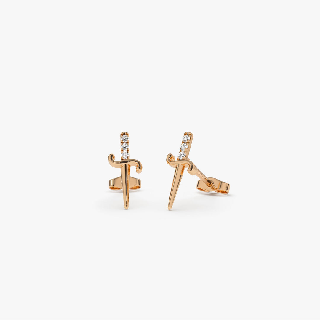 Round Cut Diamond Dagger Studs Sword Earrings for Women