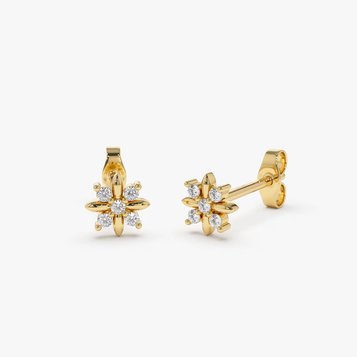 Floral Diamond Stud Earrings Birthday Gift for Women