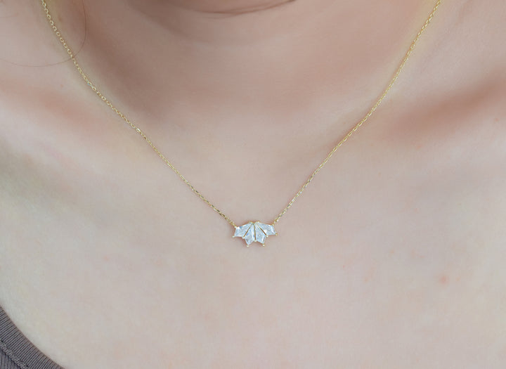 Rhombus Cut Diamond Flower Pendant Necklace Gift for Women