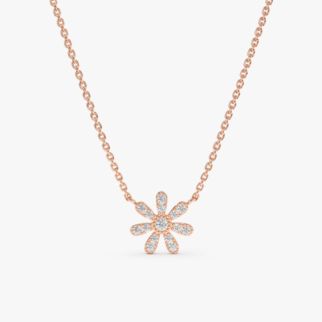 Round Cut Diamond Flower Necklace for Women