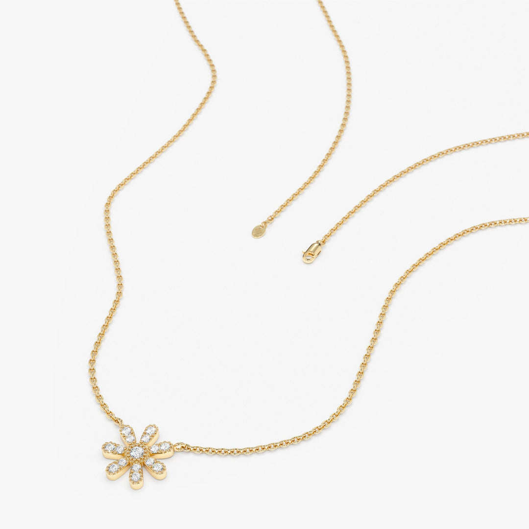 Round Cut Diamond Flower Necklace for Women