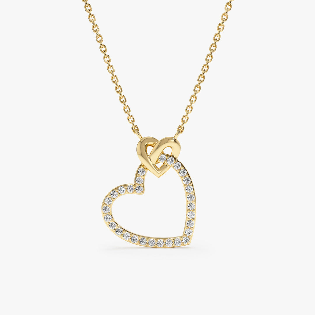 Round Cut Diamond Heart Necklace for Her