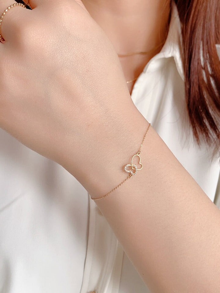 Double Heart Interlocking Diamond Bracelet in 14k Gold