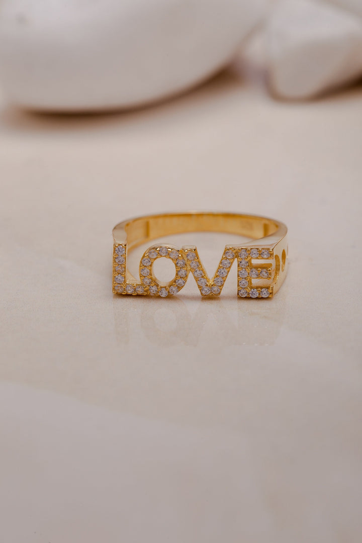 Round Cut Love Word Diamond Ring Valentine Gift