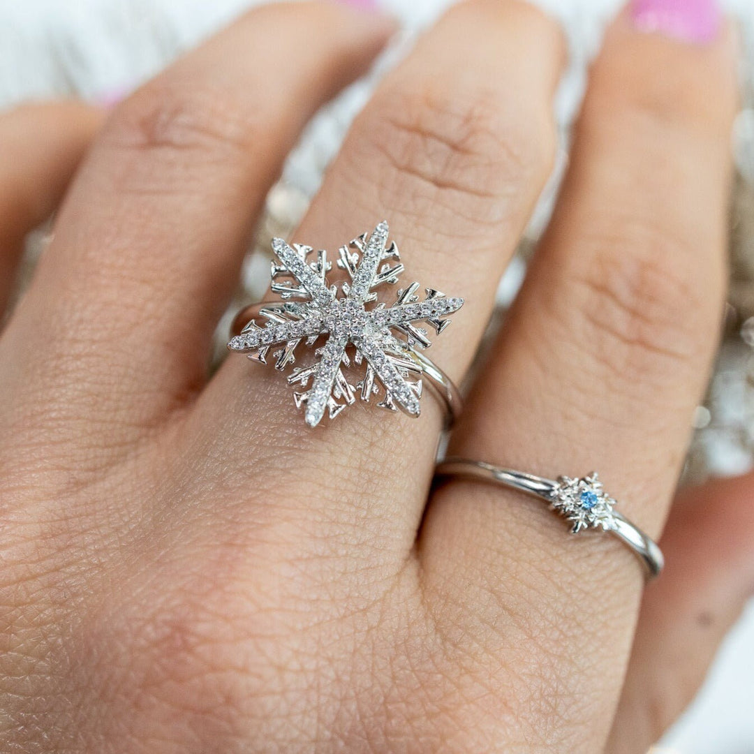 Round Cut Snowflake Diamond Ring for Christmas Jewelry Gift