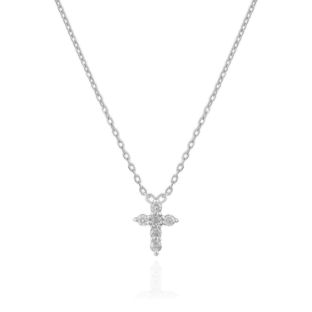 Round Cut Cross Diamond Moissanite Necklace In 18K Gold