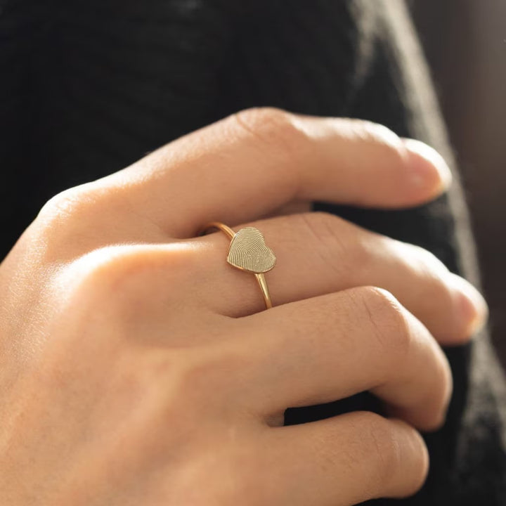 Heart Shape Custom Actual Fingerprint Engraved Ring Gift For Mother