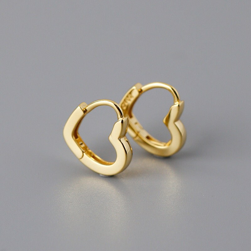 14k Solid Gold Heart Hoop Earrings for Everyday Jewelry Gift