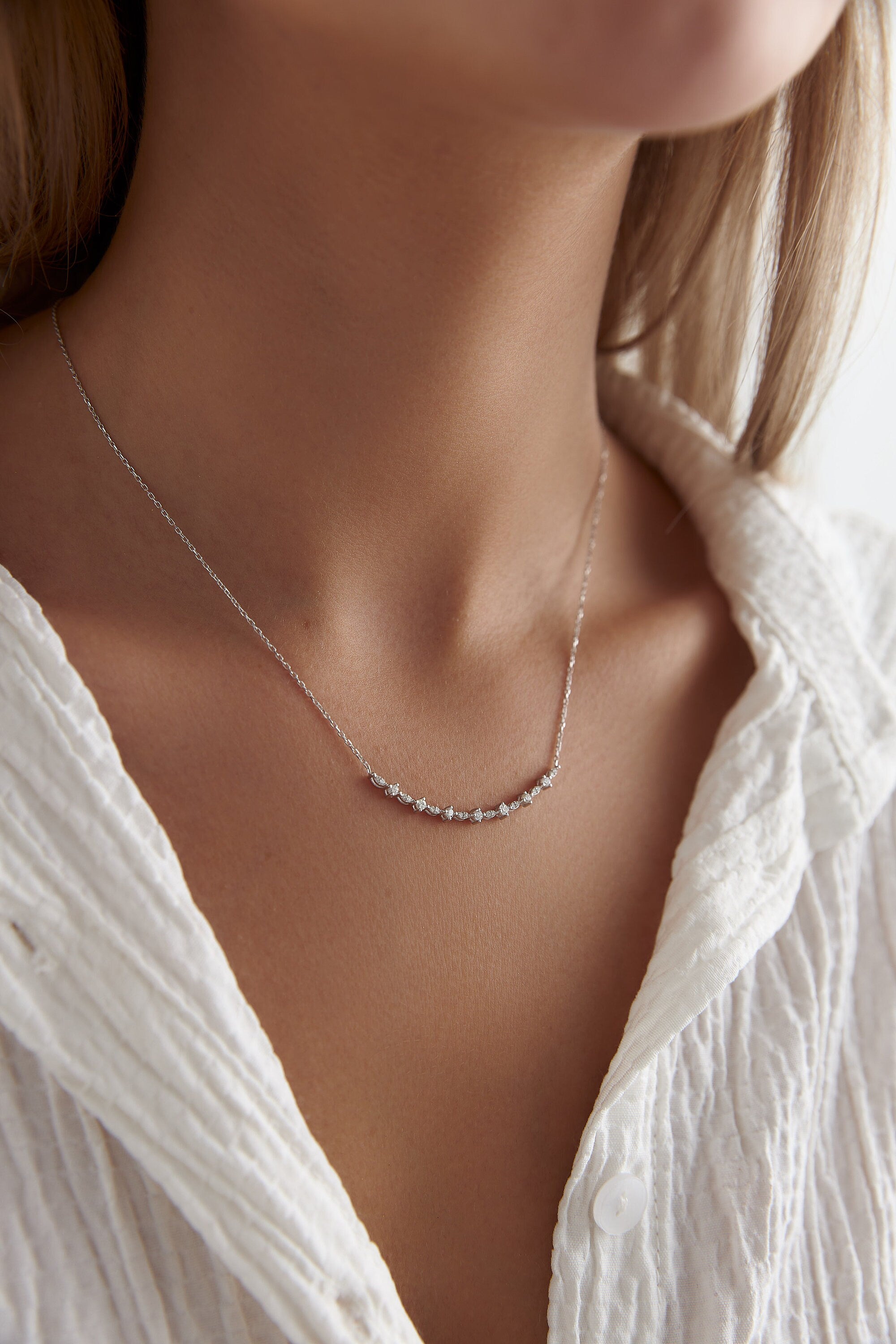 14K Solid Gold Round Cut Diamond Smile Necklace for Her – DAVID SIMSON