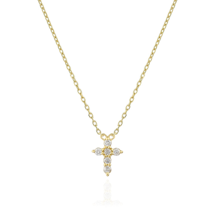 Round Cut Cross Diamond Moissanite Necklace In 18K Gold