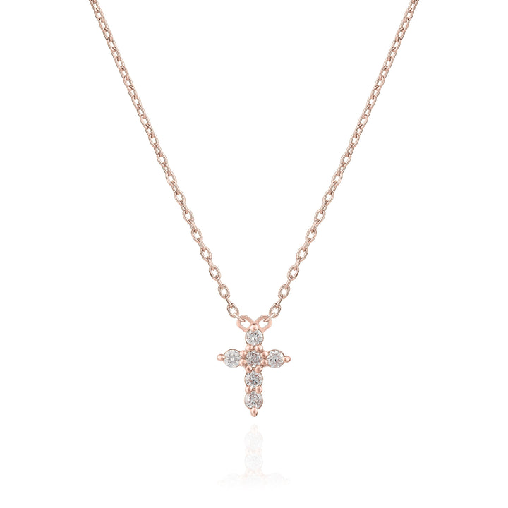 Round Cut Cross Diamond Moissanite Necklace In 18K Gold