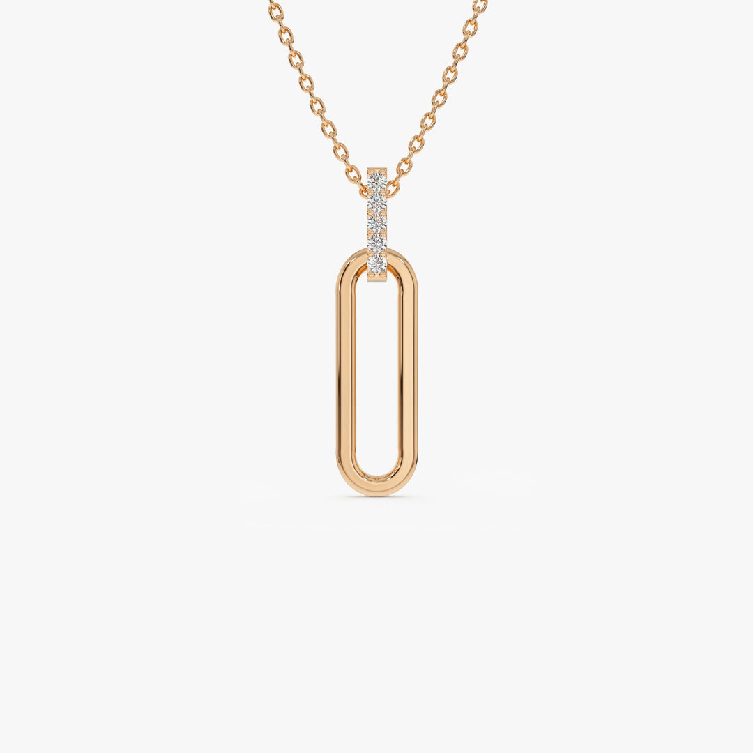 Round Cut Diamond 14k Gold Paper Clip Link Pendant for Her